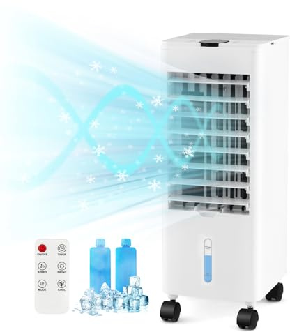 GYMAX Raffreddatore d'Aria 3 in1, 3 Velocità e 3 Modalità, Telecomando, Ruote, Timer 12H, Condizionatore Portatile senza Tubo, Climatizzatore Evaporativo (Bianco)