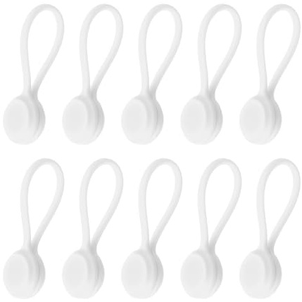 QUARKZMAN 10uds Silicona Magnéticas Bridas para Cables, Reutilizables Trenzadas Bridas USB Cables Organizadores para Cables Gestión, Agrupación, Nevera Imanes, Libros Marcadores, Blancos