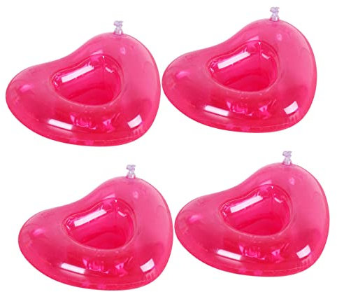 HEMOTON 4 Piezas Portavasos De Agua Inflables Pink Heart Shape Tapete para Cerveza Mat para Fiestas Acuáticas
