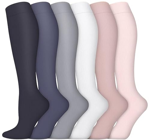 Generisch Risipu Kompressionsstrümpfe Damen Herren 6 Paar,Stützstrümpfe Thrombosestrümpfe Kompressionssocken für Flug, Sport, Laufen, Radsport, Krankenschwester (Rosa Set, L/XL)