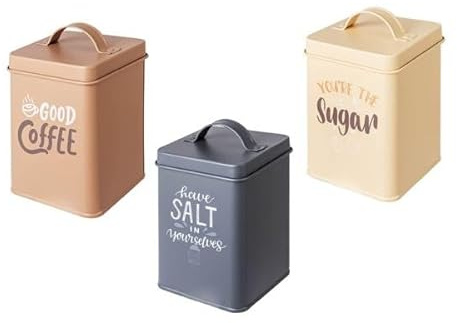 Dc Casa Set 3 Barattoli di Latta – Contenitori da Cucina per Sale, Caffè e Zucchero – Design Elegante e Funzionale