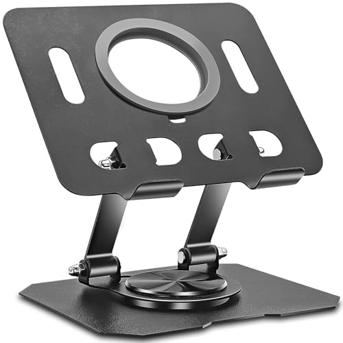 Yonality Soporte Tablet Mesa Giratorio de Metal, Stand Plegable Giratorio 360 Grados, Atril Tablet Multiángulo Soporte, Carga inalámbrica magnética, para Ebook Kindle, iPad Otras Tablets