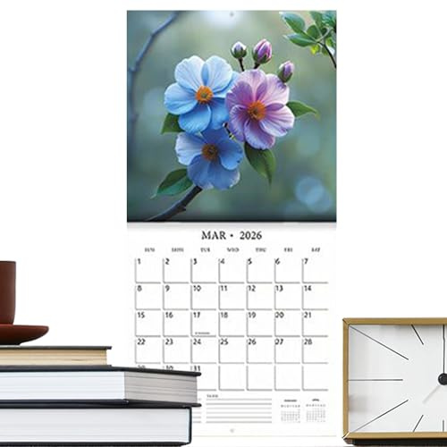 Calendario con diseño de flores, 28 x 28 cm, calendario de pared de flores 2026, bonito calendario de pared, planificador mensual estético, vista de citas, ayuda para planificación, diseño estético