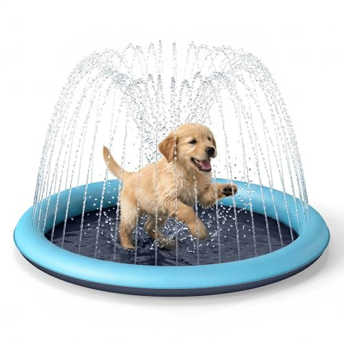 Winlice Paddling Pool Foldable PVC Dog Pool with Non‑slip Base, Outdoor Garden Cooling Splash， Mat No Assembly Needed（170cm）
