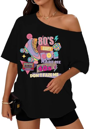 Cutesong 80s Shirt for Women 1980s Retro Off The Shoulder Top Vintage 80s Disco Theme Party Outfit