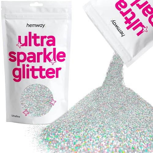 Hemway Ultra Sparkle Glitter Silver Holographic 100g | Glitter for Arts & Craft, Makeup, Nail Art, Crafting, Card Making, Sparkle Decoration