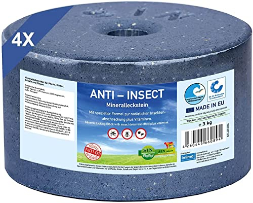 imima Mineralleckstein Pferd Anti-Insect Salzleckstein Set 4 x 3kg - Salzlecksteine für Pferde, Schafe, Ziegen, Wild und Rind - Salz Leckstein Mineralstein