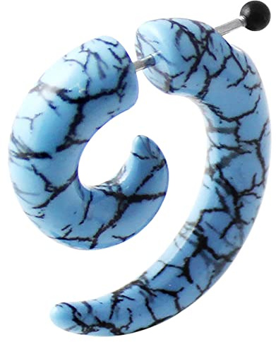 Monster Piercing 6 MM Noir Motif marbré sur lumière Bleu UV Spirale 16 Gauge 316L Epaisseur de Faux Acier Chirurgical Oreille Plug Piercing