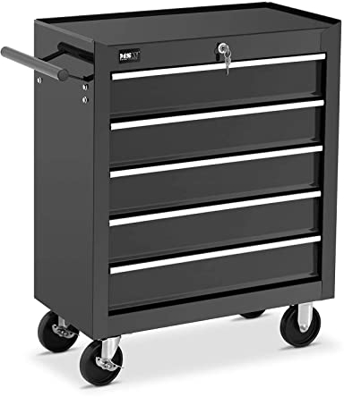 MSW MSW-WWG-12 Tool Trolley Workshop Trolley Workshop Cart Professional 5 Drawers 50kg Locking (Powder-Coated Steel, Plastic Wheels, 5 Compartments, 4 Wheels, 2 Parking Brakes)