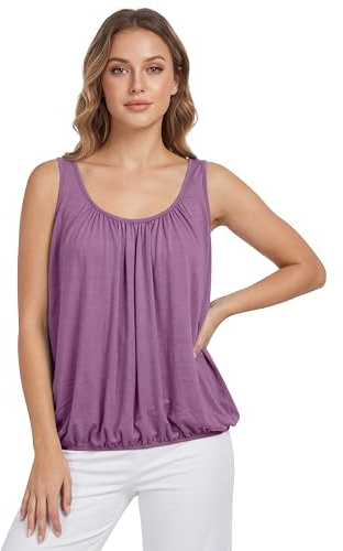 Love My Fashions® Women’s Vest Top Sleeveless Round Scoop Neck Tank Bubble Hem Straps Summer Vest Tops for Women UK Lilac