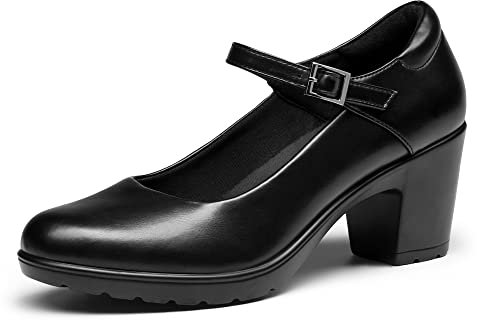 DREAM PAIRS Womens Chunky Low Block Heels Mary Janes Ankle Strap Closed Toe Court Shoes Ladies Comfort Work Pumps Comfy Round Toe Dress Wedding Shoes SDPU2231W,Size 5,Black,SDPU2231W