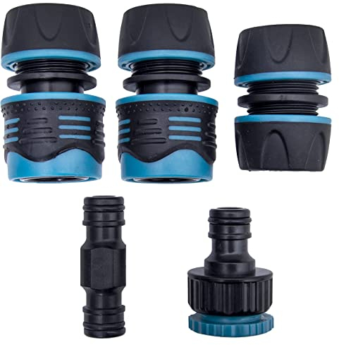 Aqua Flow Hose Pipe Connector Set - Premium 5-in-1 Hose Connecter Ideal for Universal 1/2 UK Hose Pipes, Made from Durable ABS Plastic, Quick Connect, Leak-Proof, Versatile, and Easy to Use