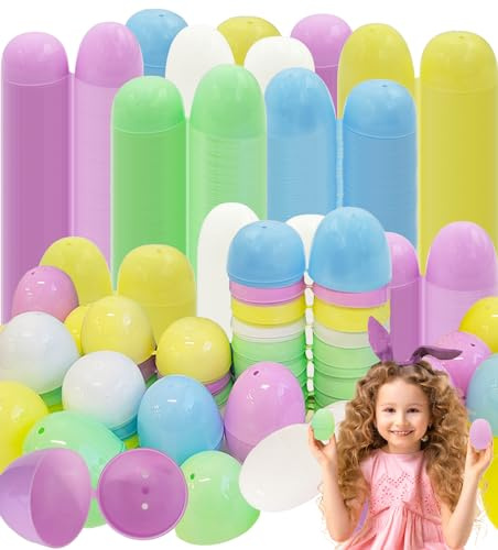 The Dreidel Company Fillable Easter Eggs 100-Pack, Pastel Colorful Bright Plastic Easter Eggs with Hinge, Perfect for Easter Egg Hunt, Surprise Egg, Easter Hunt,2.25 Fillable Eggs