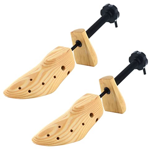 LIZZIE JACOBS New Pack of 2 Women's Shoe Stretchers 3-Way Expanders For Stretching Ladies Shoes Wooden Adjustable Shoe Tree Stretch Shoe Length Width Height with 8 Bunion Plugs