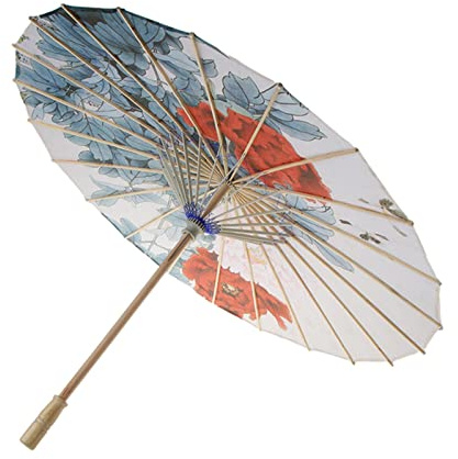SGerste Sombrilla de tela de seda (84 cm, peonía) – Paraguas de papel de estilo chino japonés – para bodas y protección solar personal, B, talla única