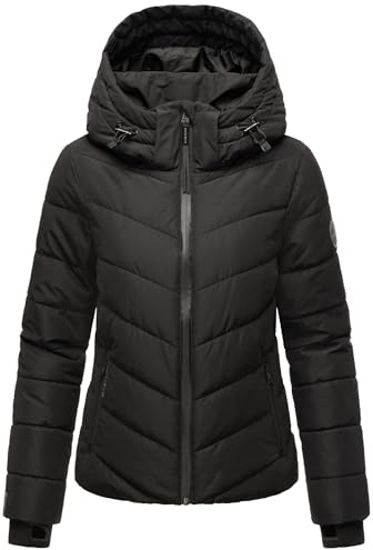 MARIKOO Damen Winterjacke warme Steppjacke mit abnehmbarer Kapuze Samuiaa XVI Black Gr. M