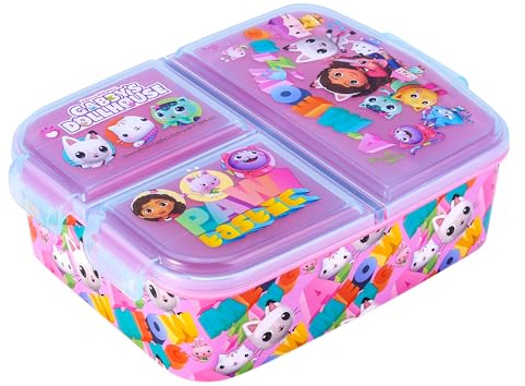 Gabby's Dollhouse Kids Lunch Box with Compartment - BPA-Free Bento Boxes | Rectangular School & Travel Food & Snacks Box, Officially Licensed Cute Plastic Sandwich Container for Boys & Girls