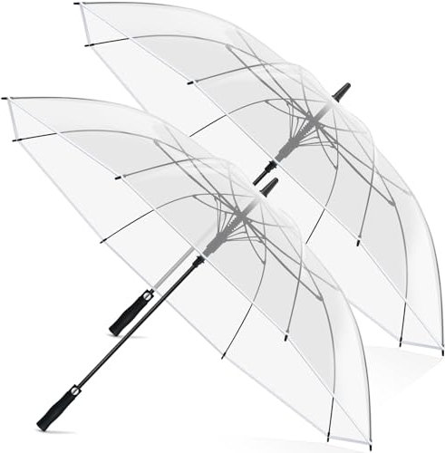 Weewooday 2 Durchsichtige Regenschirme XXL Große Regenschirme Automatik Schirm mit Druckknopf Elegante Stockschirme Winddicht Wasserdicht Regenschirm Hochzeitsschirm Partnerschirm Golfschirm (150 cm)