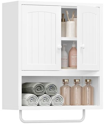 Sightlife Hängeschrank Wandschrank Badschrank Küchenschrank Regal Badezimmerschrank mit verstellbaren Ablagen Aufsatzschrank Parfumschrank Badmöbel Medizinschrank 53,6 x 61 x 22,4cm(B/H/T) matt Weiß