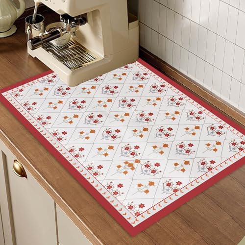 Naapesi Almohadilla Absorbente Debajo de la Cafetera, Alfombrilla Escurreplatos de Café, Alfombra Escurreplatos Antideslizante, Alfombrilla Cafetera, Alfombrillas Absorbente Cocina (Rojo, 40x50cm)