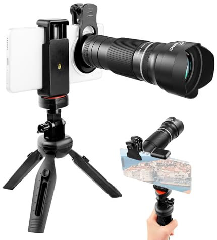 Andoer Objetivo de zoom de 40 aumentos con trípode, teleobjetivo telefónico telescopio para teléfono, lente de cámara para senderismo, camping, observación de la fauna, luna, deportes, juegos,