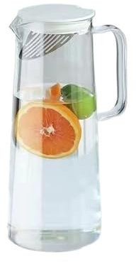 Lijiaxiuyc-101 tea pitcher 1.35L/1.8L Glass Water Pitcher With Lid and Handle Water Jug for Fridge Iced Tea and Coffee Carafe Beverage Serveware glass pitcher(Clear,Small)