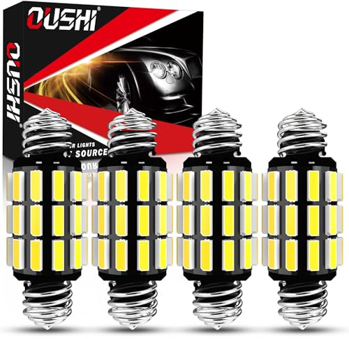 OUSHI 31 mm 36 mm innerbelysning glödlampa, 12 V 24 V 6500 K vit 1,22 tum 1,42 tum halogenglödlampa för ljuskuplar bagagebelysning registreringsskyltbelysning, 4 stycken