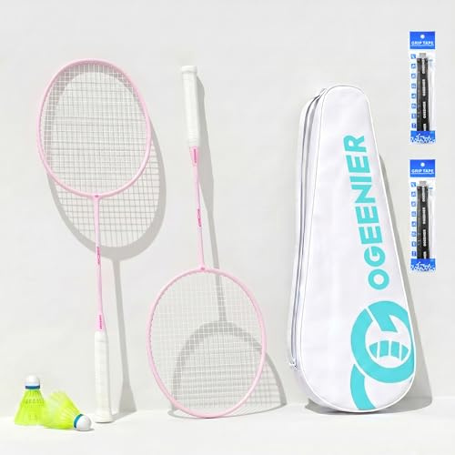 OGEENIER Badminton Rackets Set of 2, Adults Lightweight Badminton Set, Includes 2 Shuttlecocks, 2 Grips Replacement, 1 Carrying Bag