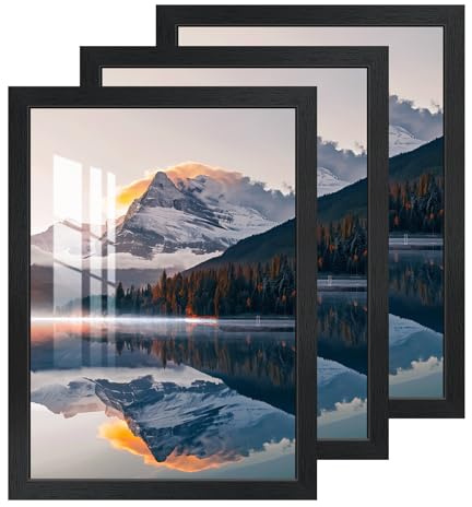 2cm 3Pcs A4 Cornice per Foto con Plexiglas HD, Cornice in Legno Nera 20x30cm, Cornice Portafoto per Pareti e Tavoli Orizzontali o Verticali per Foto, Immagini, Poster, Puzzle, Documenti, Diplomi