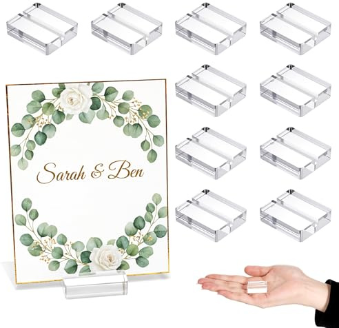 Exircy 10 Pcs Acrylic Place Card Holder Clear Table Numbers Stands 3cm Card Display Holder with Cards Slot Wedding Arcylic Sign Holders for Meeting Table Wedding Office