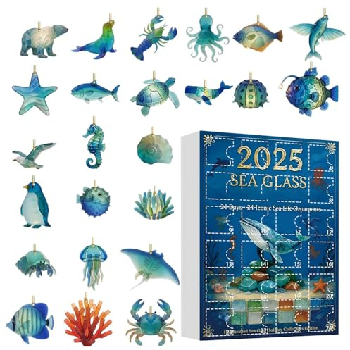 Générique Adventskalender för marina djur - interaktiv 2D-akryldekoration med 24 lådor | Pedagogiskt och kreativt spel för familj, tonåringar, och Occa