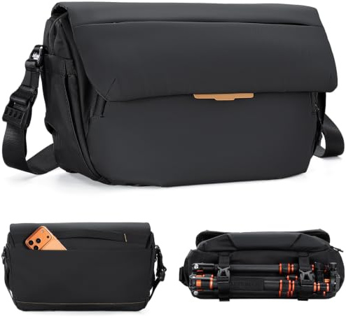 K&F CONCEPT Borsa a Tracolla per Fotocamera, Borsa Macchina Fotografica Impermeabile 15L con Scomparto Notebook 13, Camera Bag per Reflex e Mirrorless, Adatta per Obiettivo 70-200mm, Nero