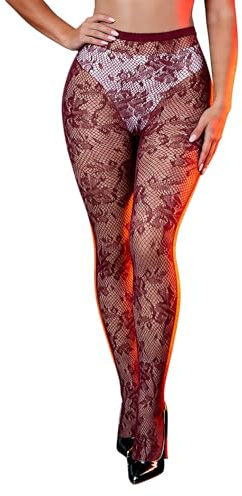 ohyeahlady Collant Résille Fleur Dentelle Fantaisie Grande Taille | Collat Motif Curvy,Xs-5xl,Legging,Ceinture éLargies,Bas Resille,Chaussettes,Tenues EléGante,FêTe,Halloween,Emballage Boîte