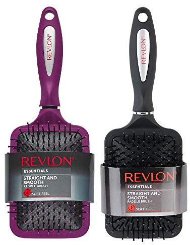 Revlon Straight & Smooth Soft Touch Paddle Hair Brush Set, Black + Berry