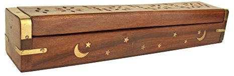 Simply essential Beautiful Handmade Wooden Brown Incense Stick Holder Box with Cutting Jali and Brass beading