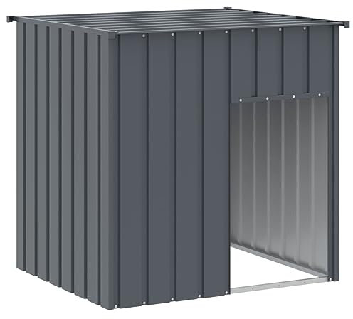 vidaXL Caseta para Perros, Perrera con Tejado Puerta, Casa para Animales, Jaula para Jardín Patio, Acero Galvanizado Gris 110x103x109 cm