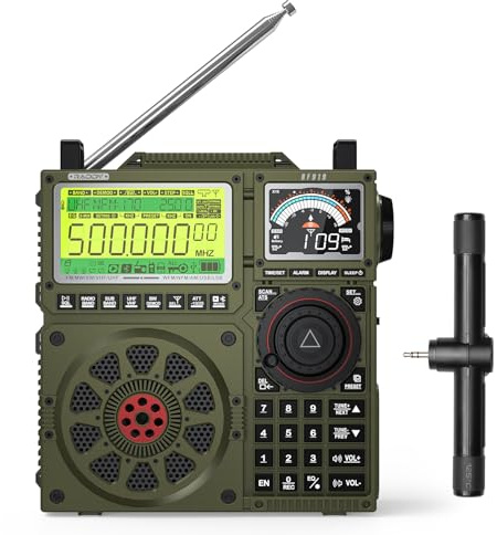 Raddy RF919 SSB Shortwave Radio with NOAA Weather Band, Full Band FM AM SW VHF UHF AIR CB WB and SSB Receiver, with Antenna Tuner, 3 External Antenna Ports, 5000mAh Rechargeable Battery (Army Green)
