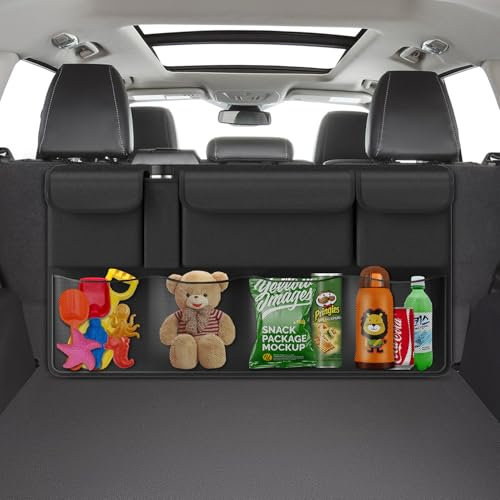 ACELIFE Car SUV Back Seat Organiser, Backseat Storage Bag, Tidy Boot Organiser with Waterproof Kick Mat & Multiple Pockets, Car Accessories