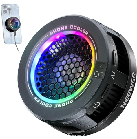 NEEWER BASICS Refroidisseur Magnétique RGB Téléphone,Ventilateur USB Silencieux, Contrôle Intelligent,Ring&Clip Magnétique Compatible avec MagSafe iPhone 17 Pro Max 15 16 iPad Samsung S26 Ultra,PA069