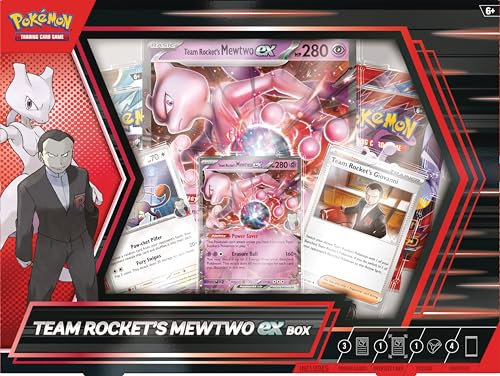 Pokémon TCG: Team Rocket’s Mewtwo ex Box (3 Foil Promo Card, 1 Oversize Foil Card & 4 Booster Packs)