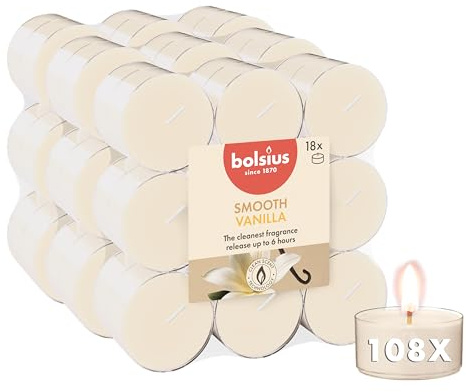 Bolsius - velas de té perfumadas - vainilla - 108 piezas - 6 horas - con copas transparentes - extractos naturales