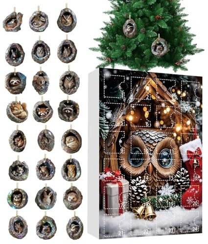 Conto alla rovescia in acrilico 24 giorni – ornamento animale avvento, calendario forato per albero di Natale, durevole ciondolo per le vacanze, divertente decorazione stagionale | Affidabile per
