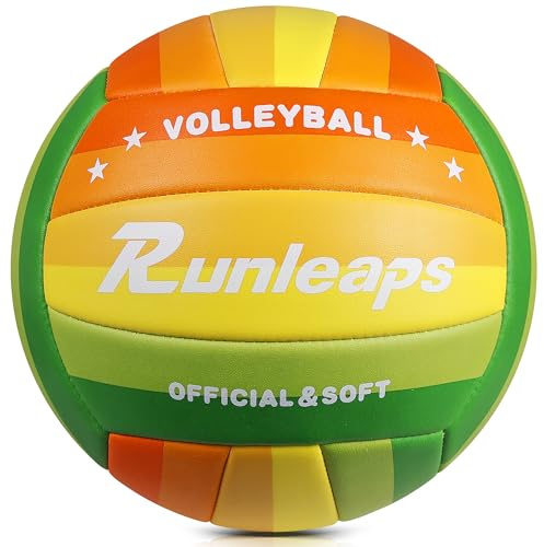 Runleaps Soft Volleyball, Indoor Outdoor Volleyball for Beach Game Gym Training (Official Size 5，Colorful)