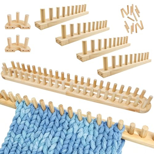 Yabound 63 Chunky Knitting Blanket Loom, 6PCS Thick Wooden Chunky Blanket Loom for Chunky Yarn, Adjustable Size Beginner-Friendly Yarn Craft Weaving Tools, for Home Decor Craft Studio