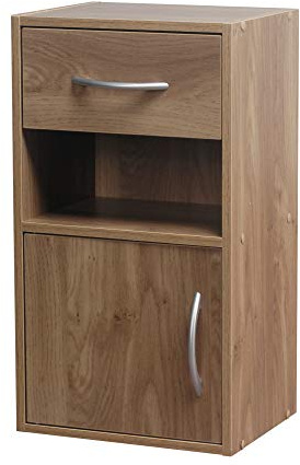 URBNLIVING 1 Door 1 Drawer Wooden Bedroom Bedside Cabinet Shelf Nightstand Side Table Unit (Oak)