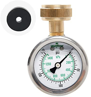 Watflow 2 Glycerin Filled Stainless Steel Water Pressure Test Gauge, Garden Hose Pressure Gauge, House Water Pressure Gauge, 3/4 Female Hose Thread, 0-200 psi/kpa