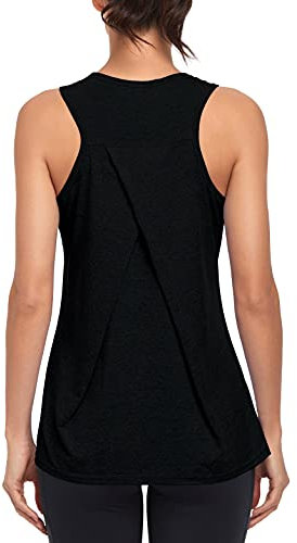 Débardeurs de Sport Femme sans Manches pour la Course à Pied Le Yoga Shirt Dos Nageur Gilets de Gym pour Femmes (M, Noir)