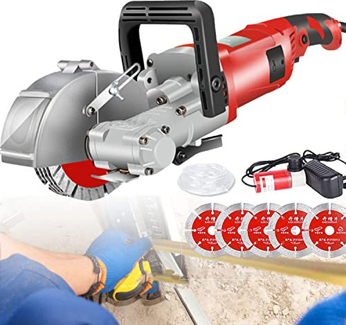 JIADUOFU Scanalatore Elettrica Scanalatrice da Muro Include 5 Diamantati 125 Mm 4000w Nessuna Polvere, profondità di Taglio 0-37 Mm, Industriale Parete Scanalatrice,Red-220V