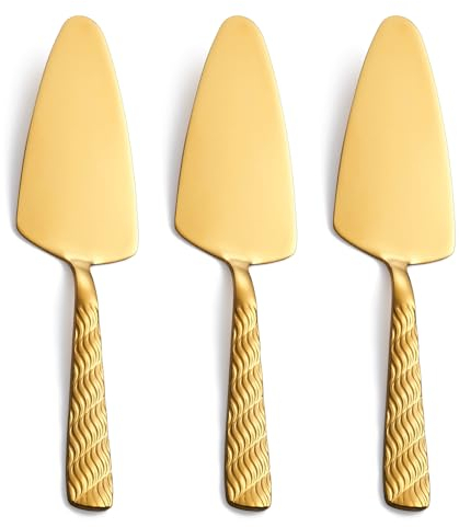 FULLYWARE Paletta per torta color oro, in acciaio inox, 23,9 cm, set da 3 pezzi, lavabile in lavastoviglie