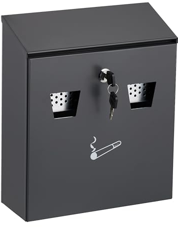 Relaxdays Wandaschenbecher für draußen, abschließbar, Metall, Aschenbecher Wandmontage, HBT: 30 x 26 x 9,5 cm, anthrazit